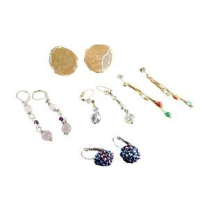 VINTAGE Aurora Borealis Crystal Dangle Purple Beaded Earrings Lot of 5